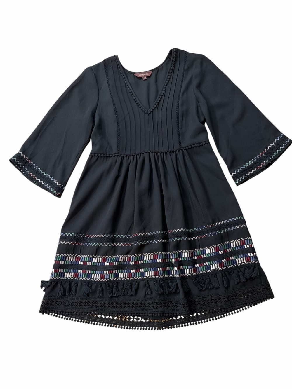 Ranna Gill for Anthropologie Daphne Embroidered Black Tunic Dress